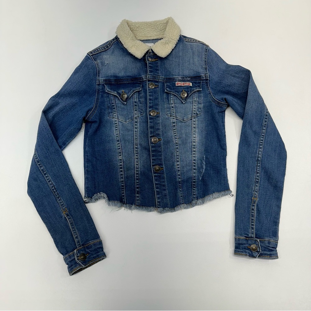 Hudson Denim Sherpa Lined Collar Embroidered Rebel Hearts Jacket Girls Size L